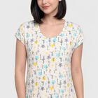 Women's White Round Neck A-Line Nighty, White, small
