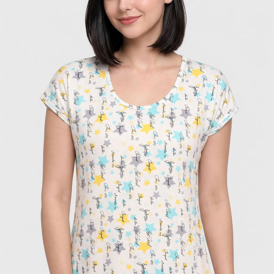 Women's White Round Neck A-Line Nighty, White, large