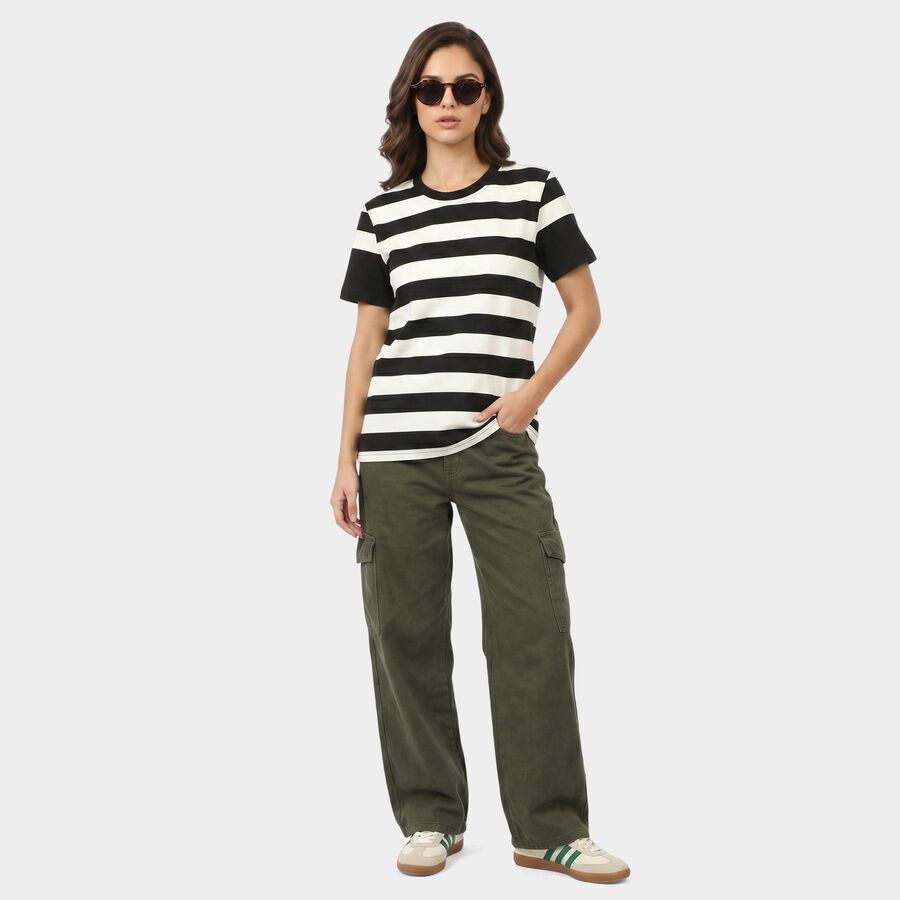 Women's Black Round Neck Regular T-Shirt, Black, large