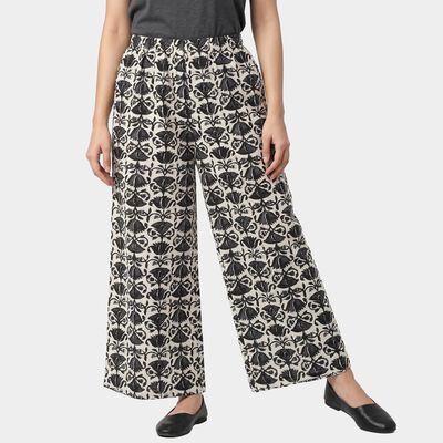 Women's Dark Grey Regular Fit Floral Printed Palazzos