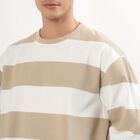 Men's Muted Beige and White Crew Neck Casual Sweatshirt, गहरा पीला, small image number null