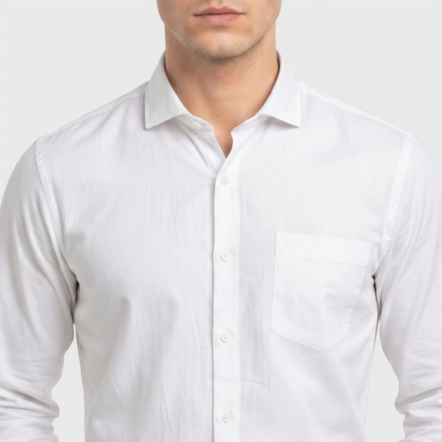 Men's White Cotton Spread Collar Regular Fit Formal Shirt, सफ़ेद, large