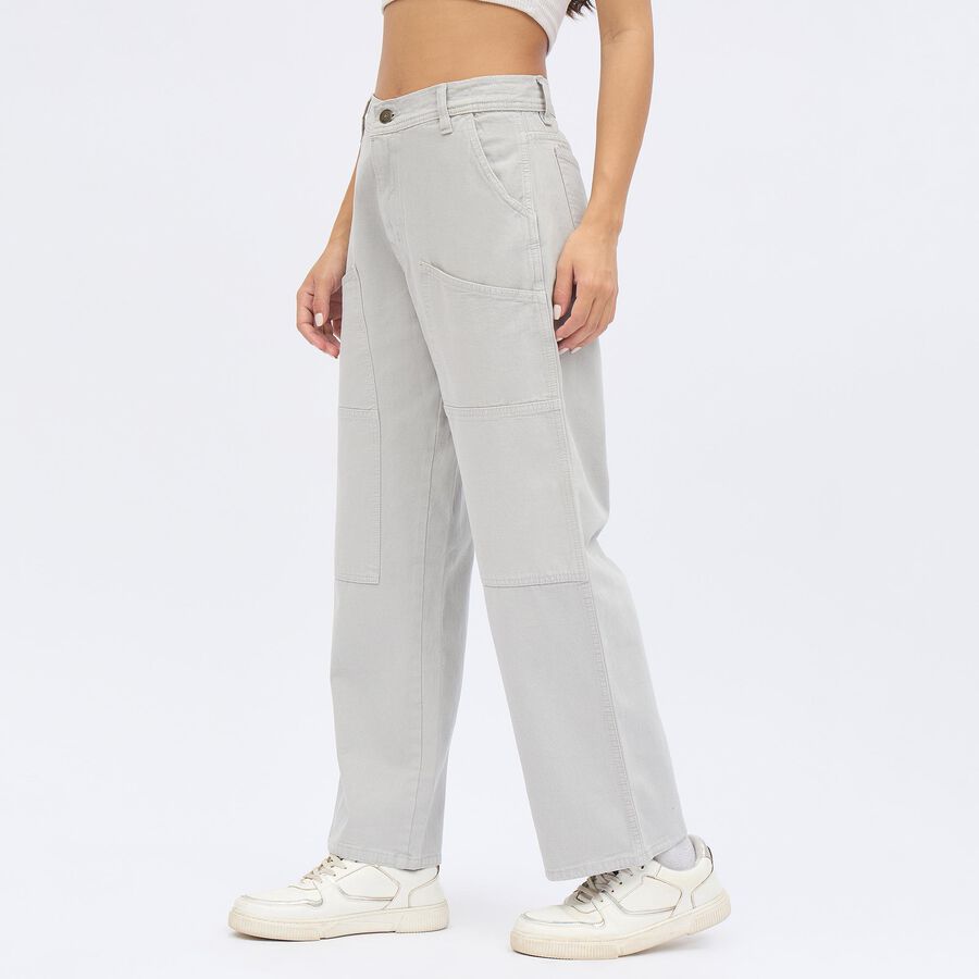 Ladies' Light Gray Regular Fit High Rise Trousers, Light Grey, large image number null