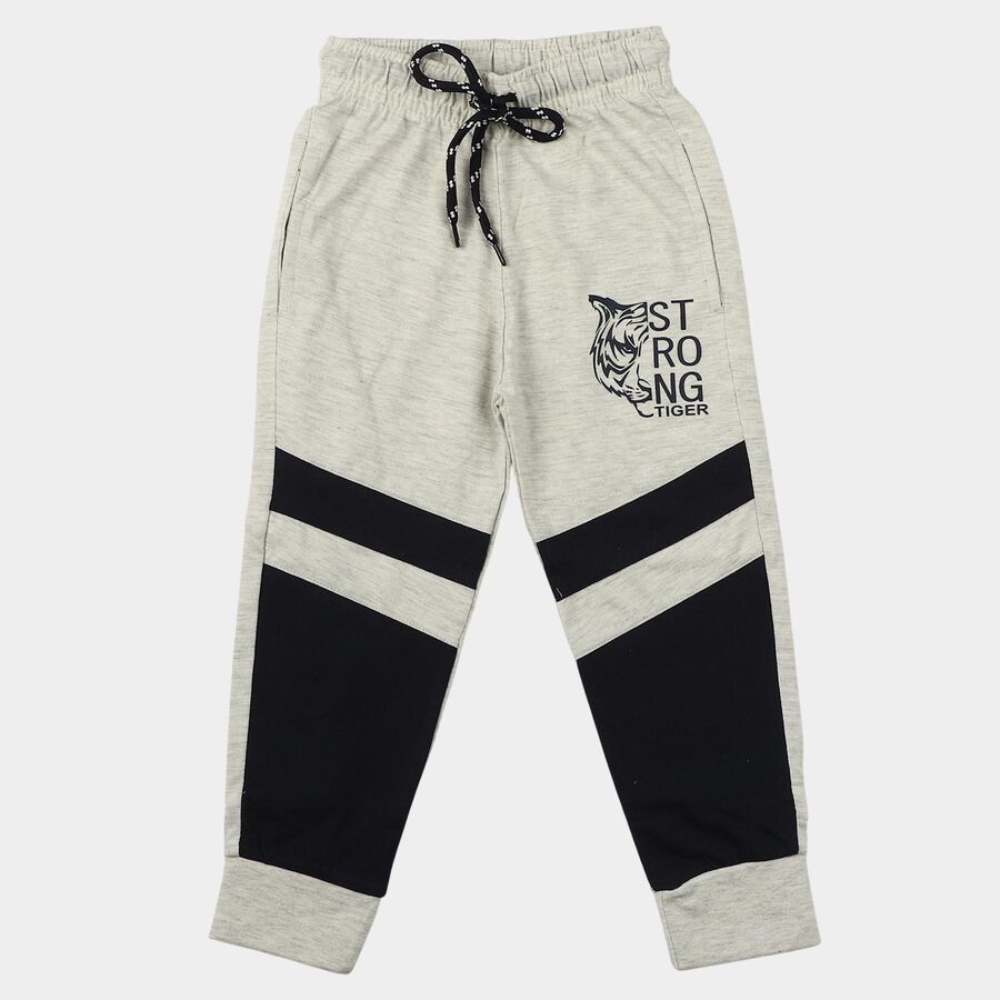 Boys Ecru Melange Jogger Graphic Printed Pyjama, Ecru Melange, large