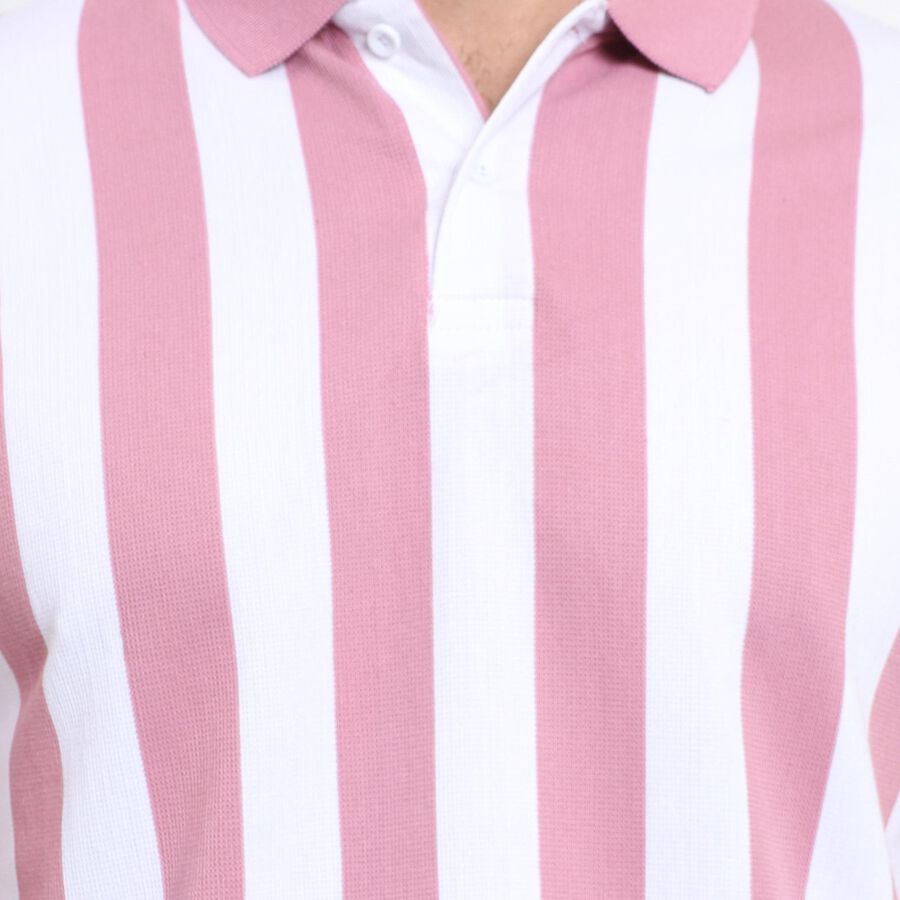 Men's Collared Half Sleeves T-Shirt, गुलाबी, large image number null