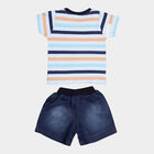 Infants Cotton Stripes Baba Suit, Orange, small image number null