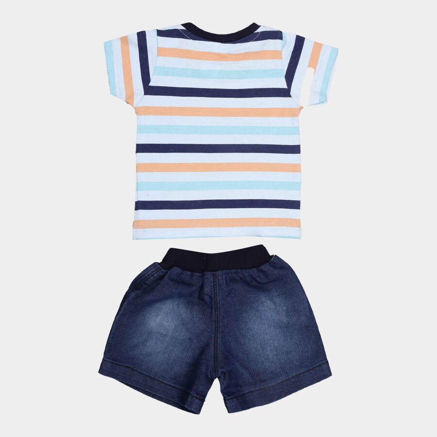 Infants Cotton Stripes Baba Suit, Orange, large image number null