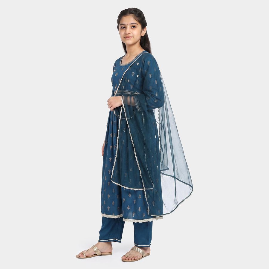 Girls Navy Blue Round Neck Fusion Set Upper and Bottom Set, नेवी ब्लू, large
