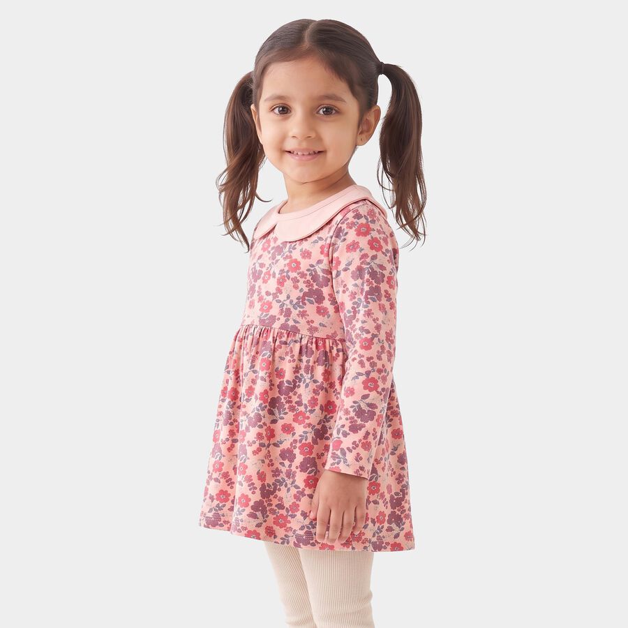 Infants Pink Cotton Peter Pan Neck Regular Dress, Light Pink, large