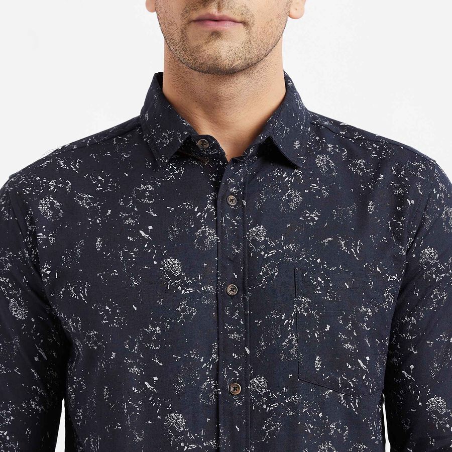 Cotton Printed Casual Shirt, Navy Blue, large image number null