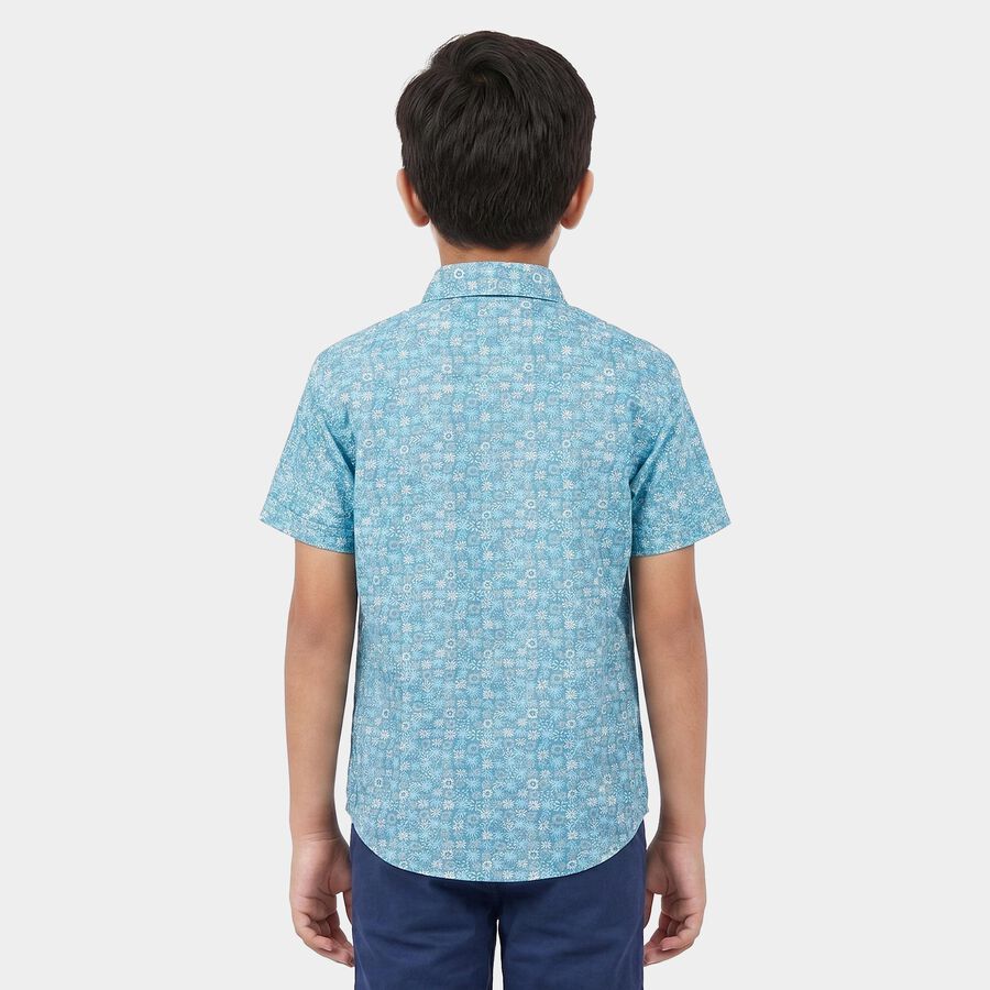 Boys Light Blue Floral Regular Fit Casual Shirt, Light Blue, large