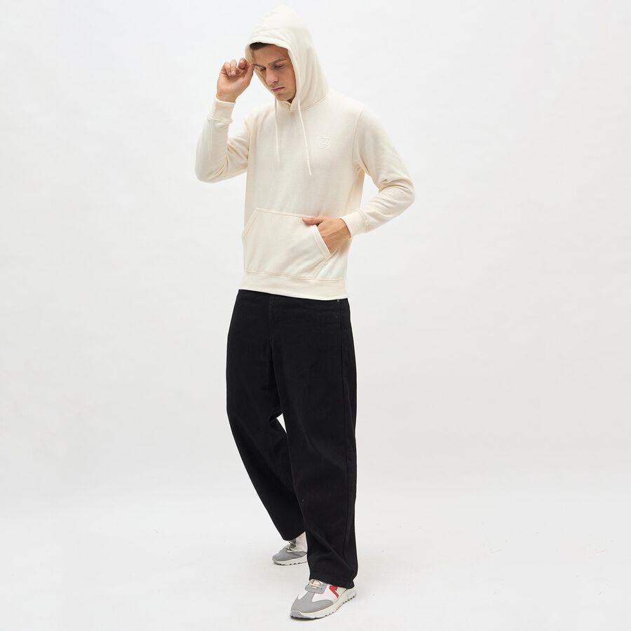 Men's Rich Eggshell White Hooded Neck Casual Sweatshirt, Off White, large image number null