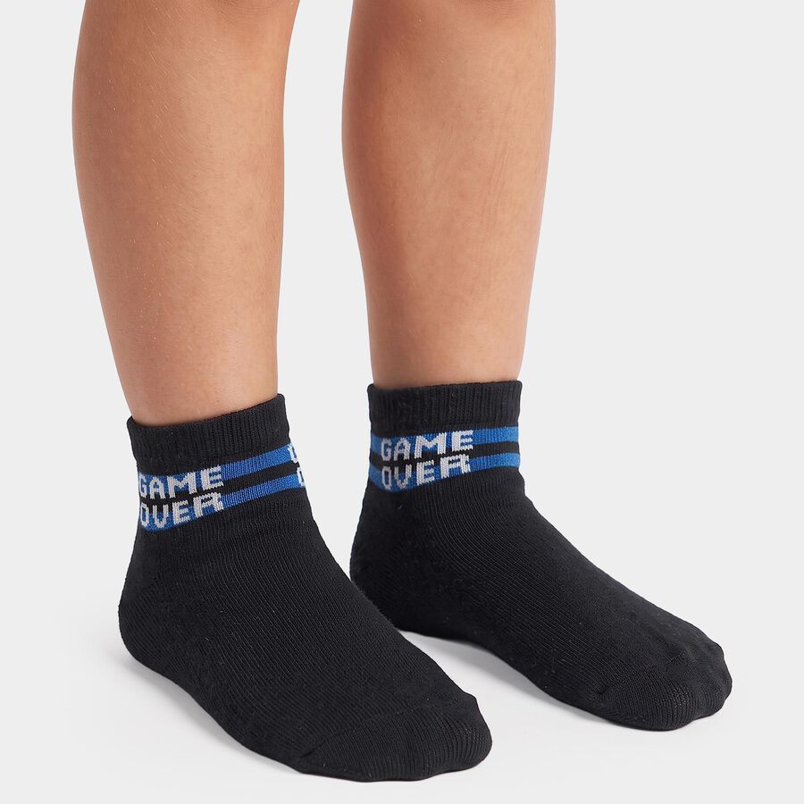 Boys' Regular Fit Ankle Length Pack of 2 Socks ( Blue, Black), नेवी ब्लू, large