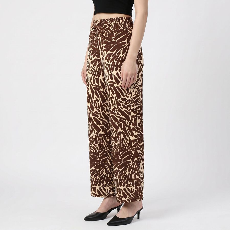 Women's Brown Wide Leg Printed Trousers, Brown, large