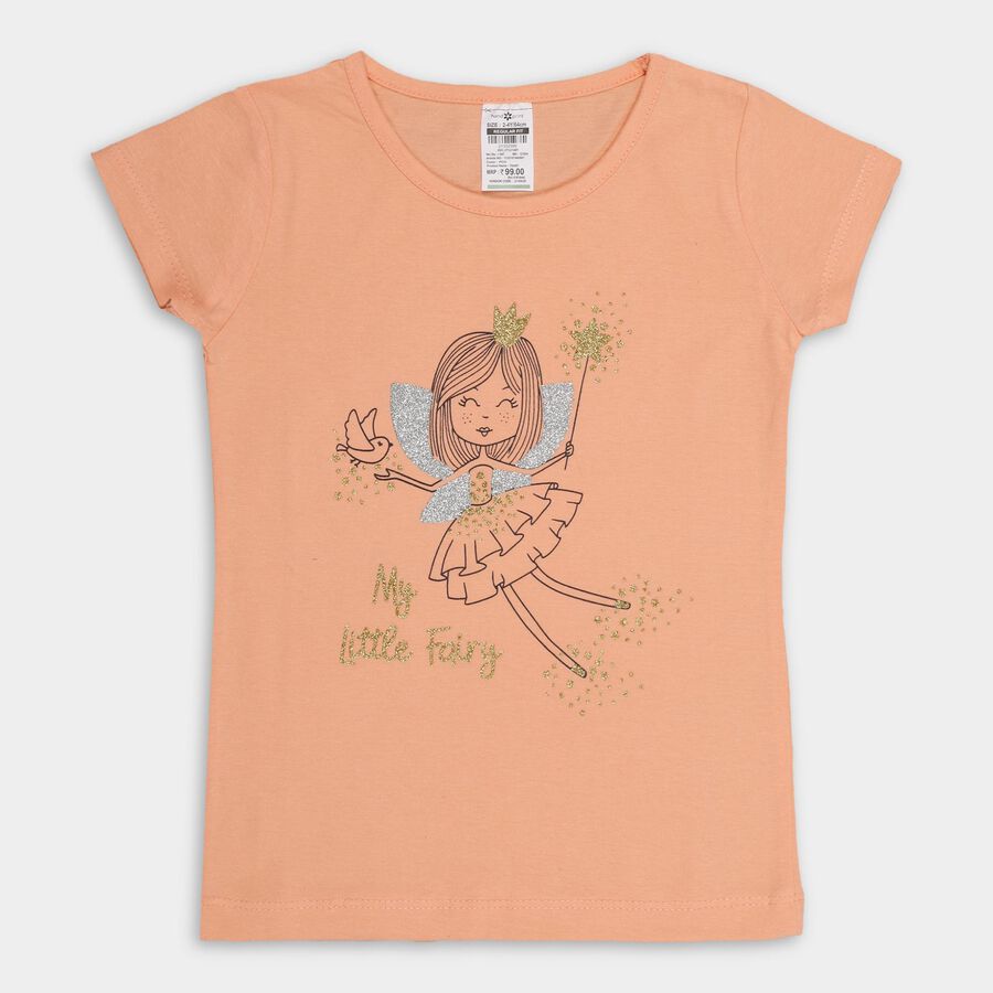 Girls' 100% Cotton T-Shirt , Peach, large image number null