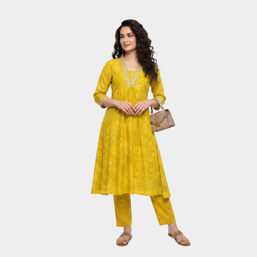 Women's Yellow Embellished Ethnic Set, Mustard, large