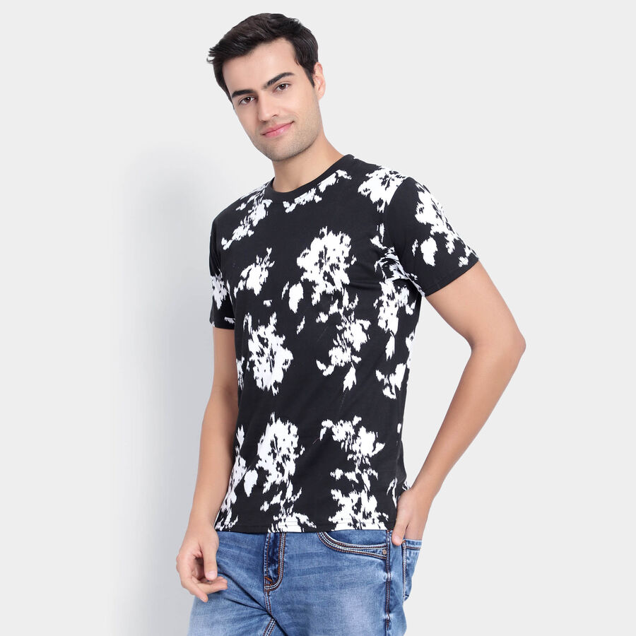 Cotton Round Neck T-Shirt, Black, large image number null
