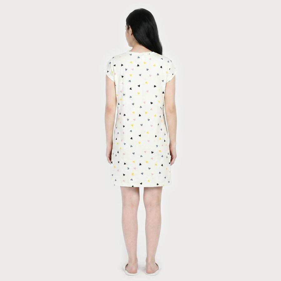 Women's White Round Neck T-Shirt Style Nighty, White, large