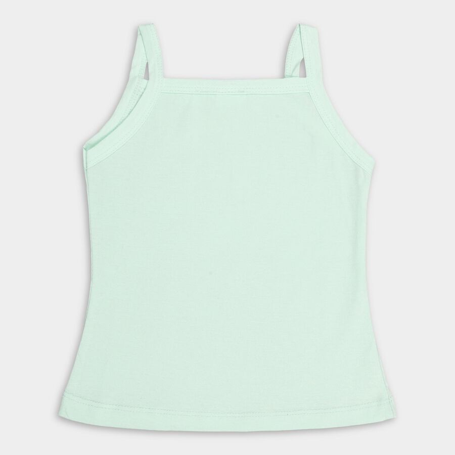 Girls' Pastel Green and Floral Cotton Spaghetti Neck Sleeveless Vest, Light Green, large image number null