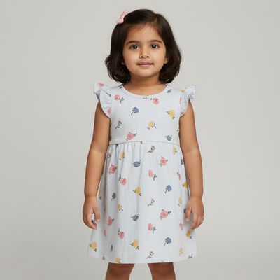 Infants' Light Blue Floral Print Sleeveless Frock