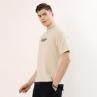 Men's Beige Round Neck Graphic Print T-Shirt, Beige, small