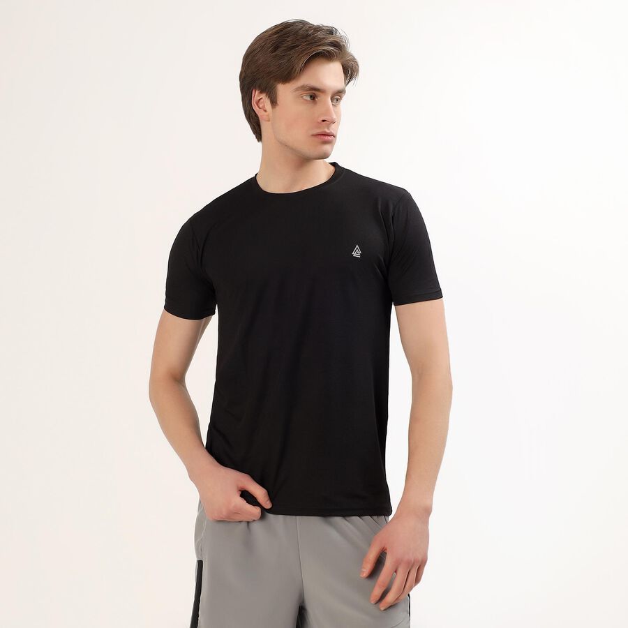 Men's Jet Black Crew Neck Athleisure T-Shirt, Black, large