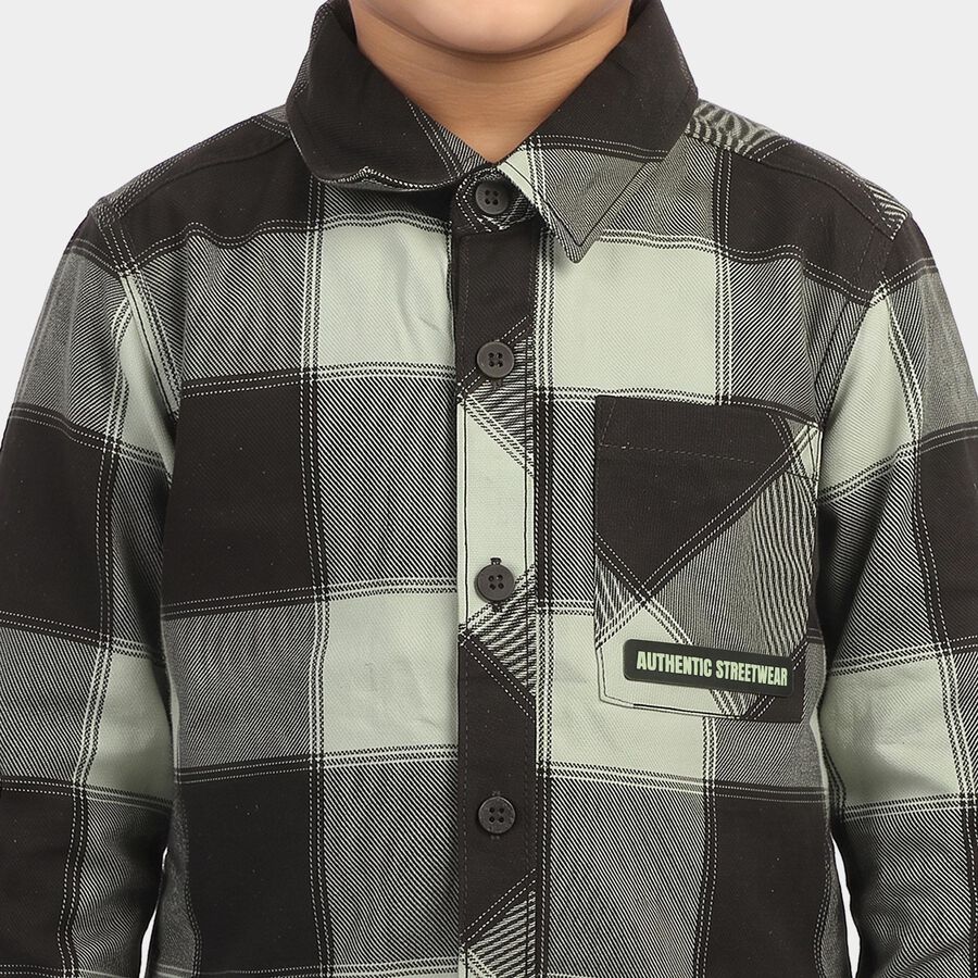 Boys Olive Green Cotton Long Sleeve Collared Shirt, Olive, large