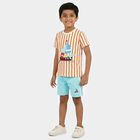 Boys' White Cotton Round Neck Striped Baba Suit, ऑफ व्हाइट, small