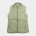 Girls' Sage Green Stand Collar Puffer Jacket, हल्का हरा, small
