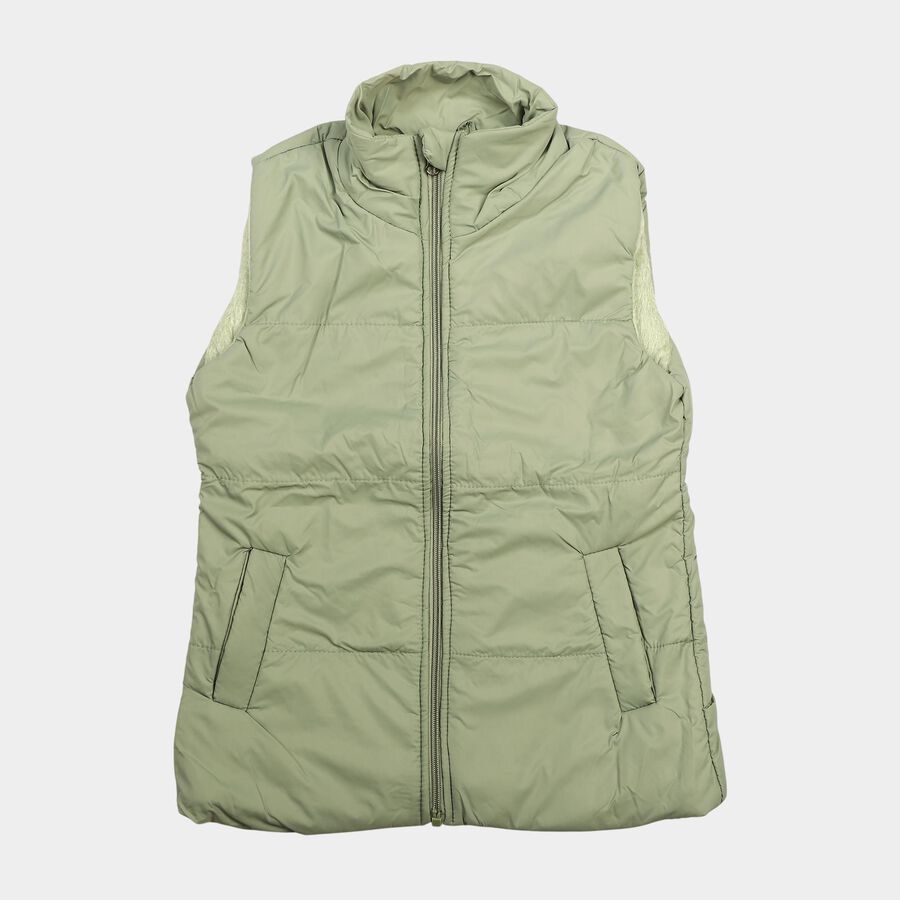 Girls' Sage Green Stand Collar Puffer Jacket, हल्का हरा, large