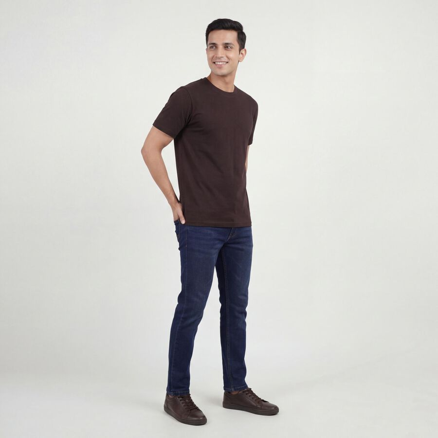 Men's Brown Cotton Round Neck Casual T-Shirt, भूरा, large