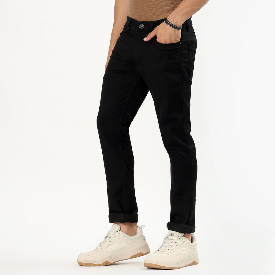 Men's Dark Indigo Skinny Fit Five-Pocket Jeans, काला, large image number null
