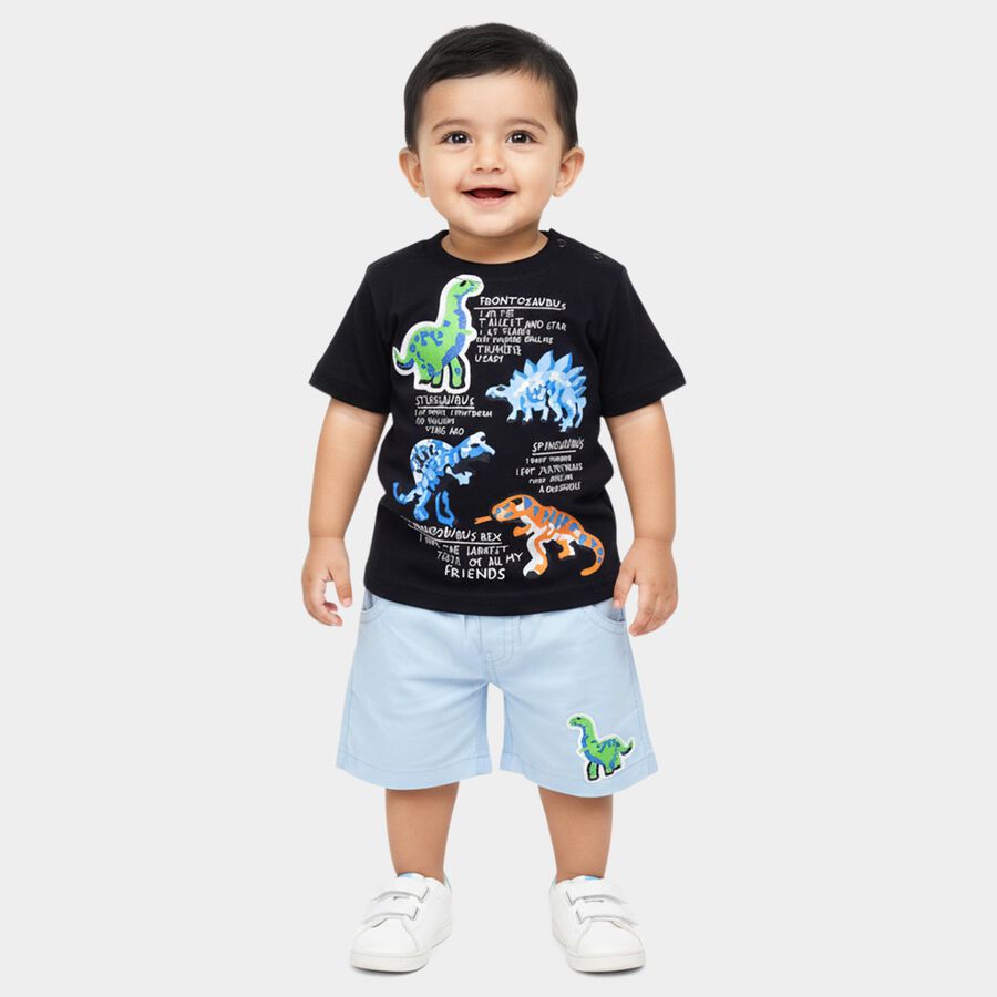 Infants' Navy Blue 100% Cotton Round Neck Dinosaur Printed Baba Suit, Navy Blue, large