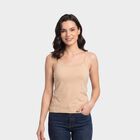 Women's Beige Cotton Scoop Neck Camisole Slip, Beige, small