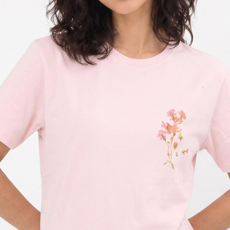 Women's Pink Cotton Round Neck Graphic Print T-Shirt, हल्का गुलाबी, large