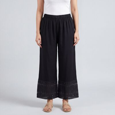 Women's Black Wide-Leg Solid Palazzos