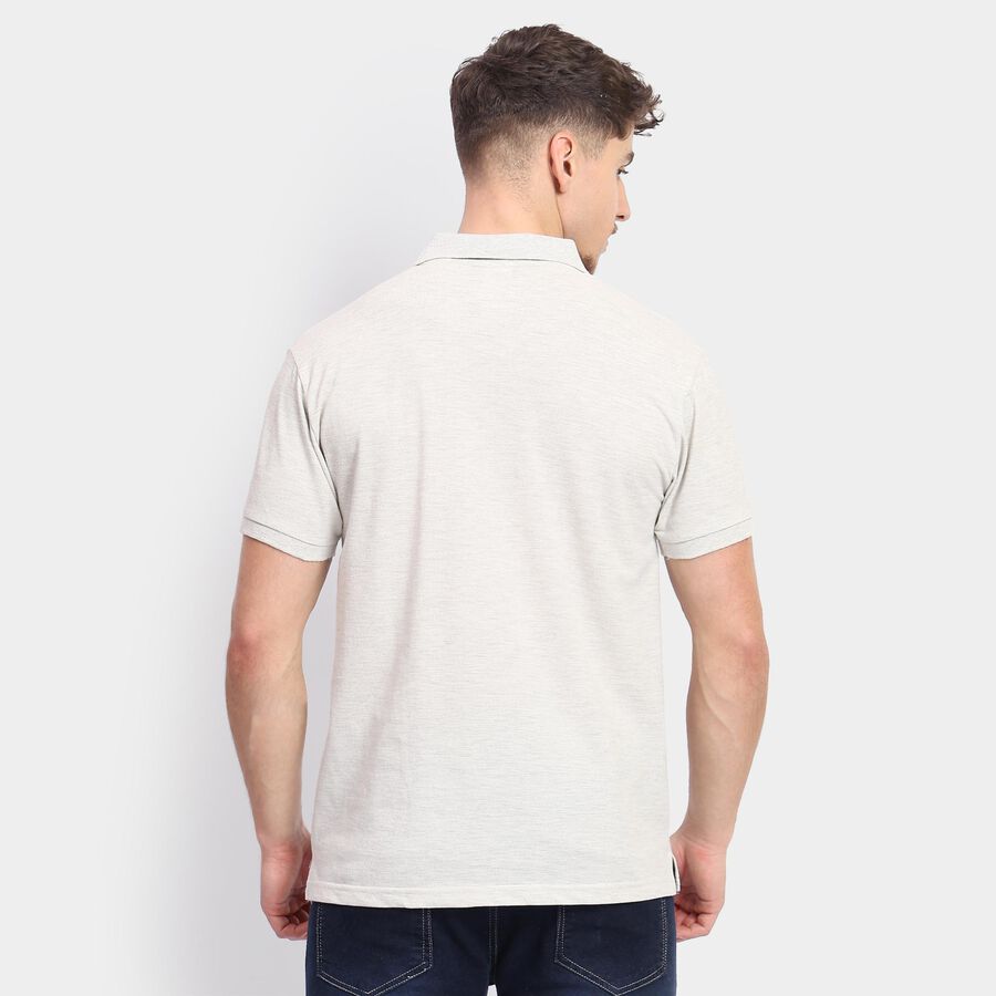 Men's Collared Half Sleeves T-Shirt , Melange Light Grey, large