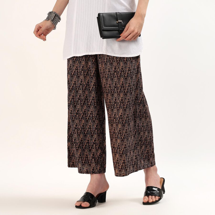 Women's Maroon Relaxed Fit Solid Palazzos, काला, large