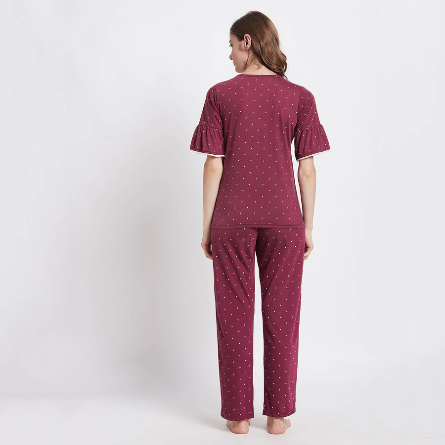 Cotton Printed Night Suit, Maroon, large image number null