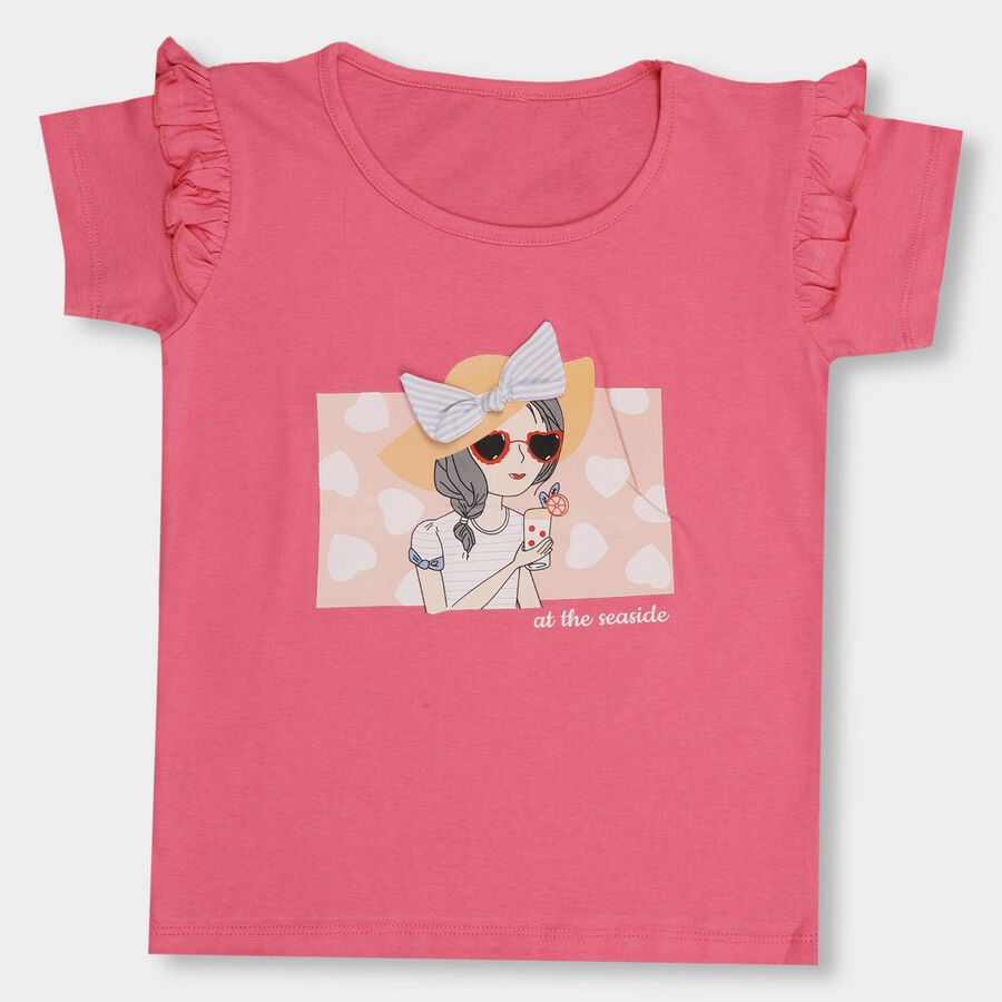 Girls' 100% Cotton T-Shirt , Pink, large