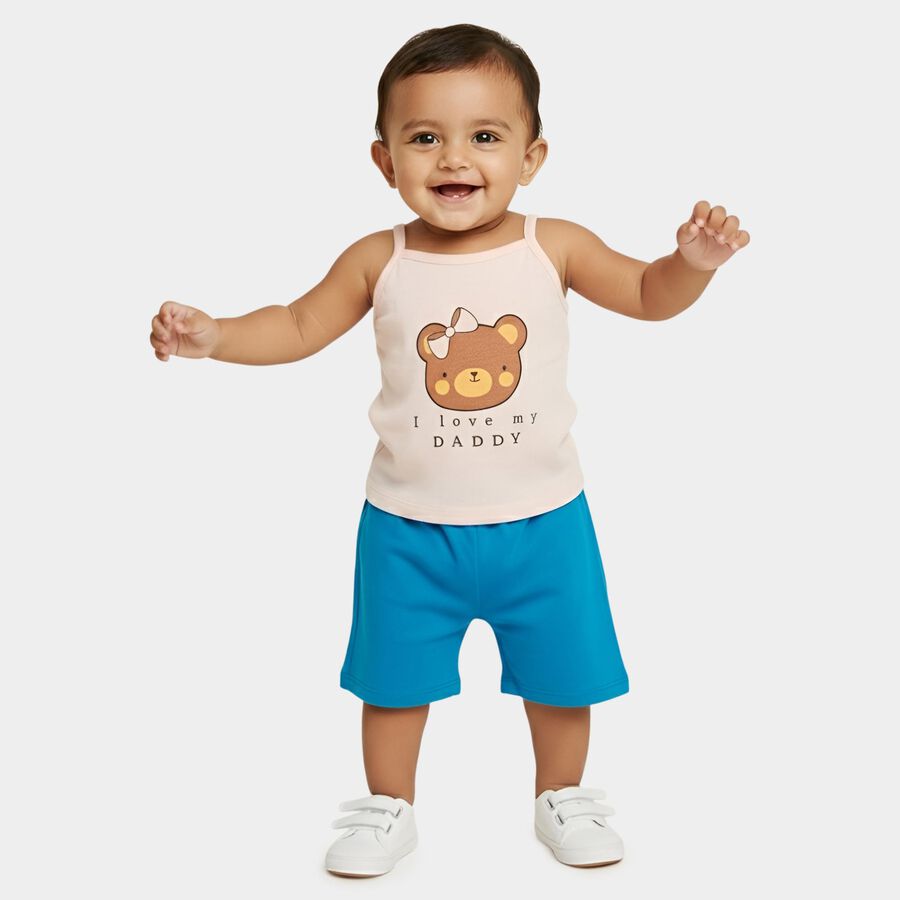 Infants' Pink Cotton Round Neck Casual Vest, Light Pink, large