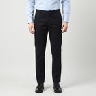 Men's Navy Blue Slim Fit Casual Trousers, Navy Blue, small