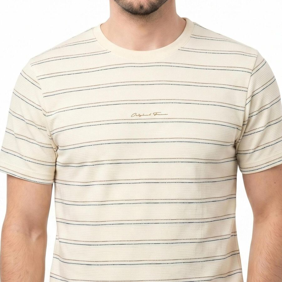 Men's White Round Neck Regular T-Shirt, Off White, large