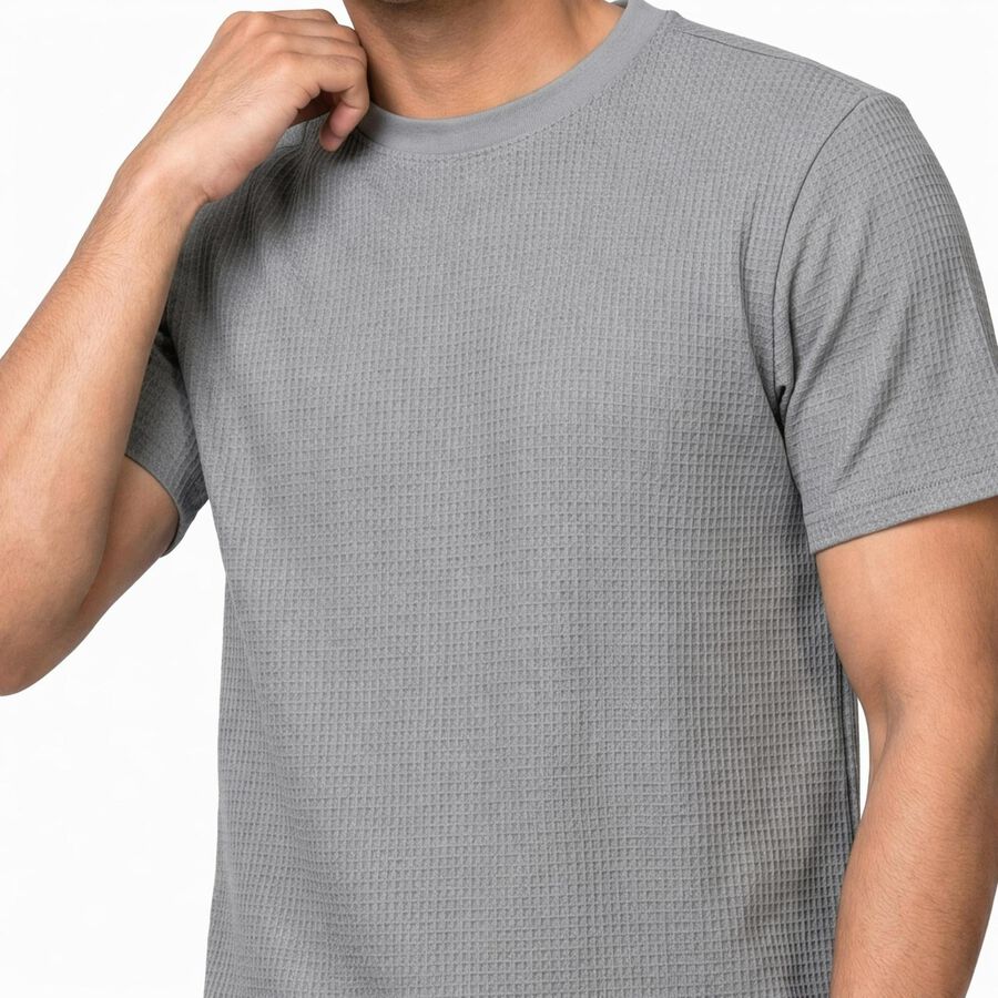 Men's Grey Cotton Round Neck Regular T-Shirt, Light Grey, large