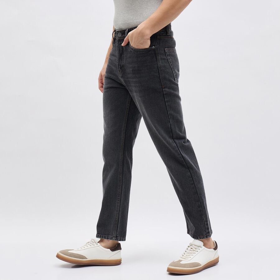 Men's Charcoal Black Straight Fit Stone-Wash Jeans, Dark Grey, large image number null