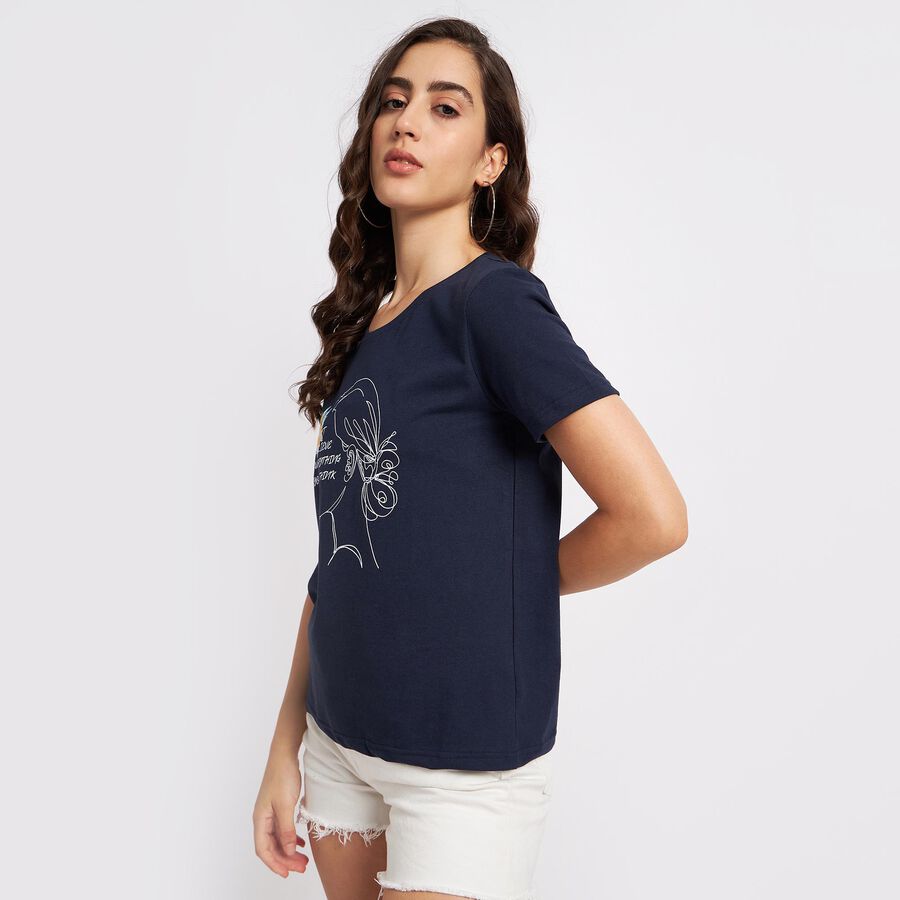 Round Neck T-Shirt, Navy Blue, large image number null