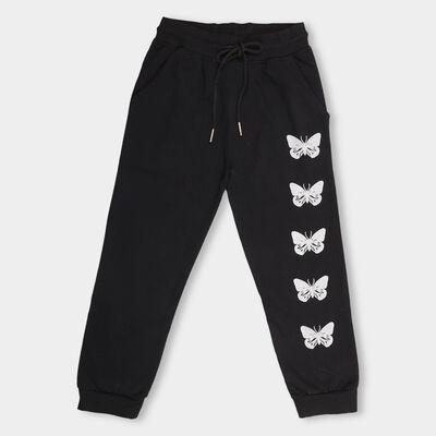Boys' Jet Black Cotton Blend Butterfly Print Jogger Pyjama