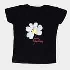 Girls Black Cotton Round Neck Casual T-Shirt, Black, small