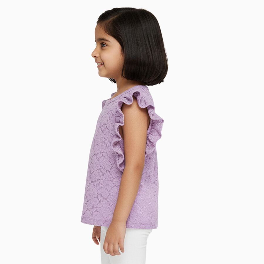 Girls' Soft Lavender Round Neck Romantic T-Shirt, लाइलेक, large image number null
