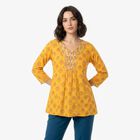 Women's Yellow V-Neck Printed A-Line Kurti, Yellow, small